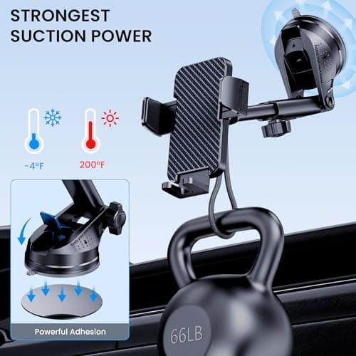 Phone Holder Car [Military-Grade Suction] Universal Car Phone Holder Mount [Thick Case Friendly] Automobile Accessories Dashboard Windshield Phone Mount Fit for All iPhone Android Smartphones