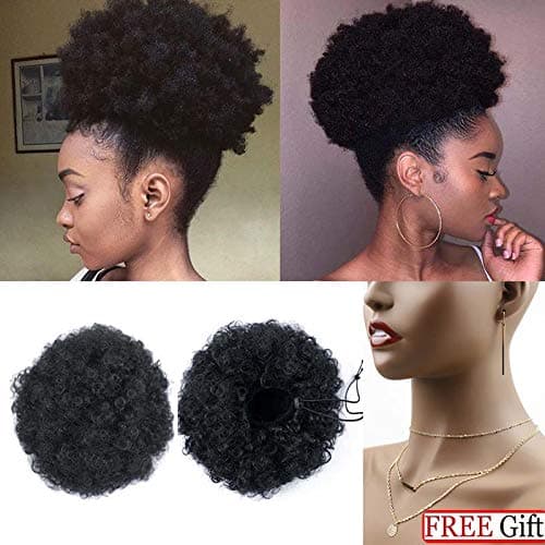 Moshina Graceful African American Black High Puff Ponytail with 2 Clips - High Wrap Updo Hairpieces - Kinky Curly Synthetic Kanekalon Fiber - Afro Bun for Black Women -Natural Chignon (Color 1b)