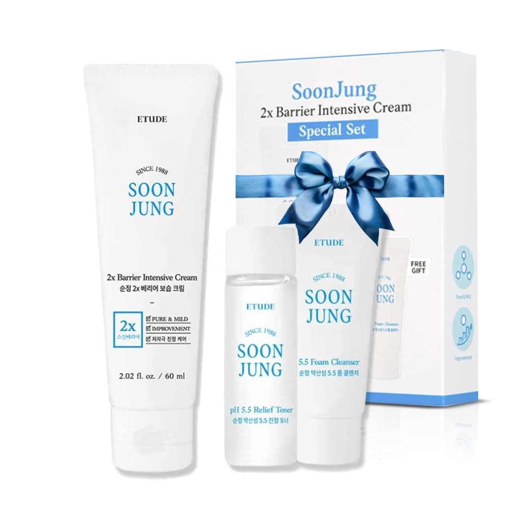 SoonJung 2x Intensive Cream Best Trio Set for Barrier Repair | 2x Barrier Cream 2.02 Fl Oz + pH 5.5 Relief Toner 0.85 Fl Oz + Foam Cleanser 0.68 Fl Oz, Korean Skin Care