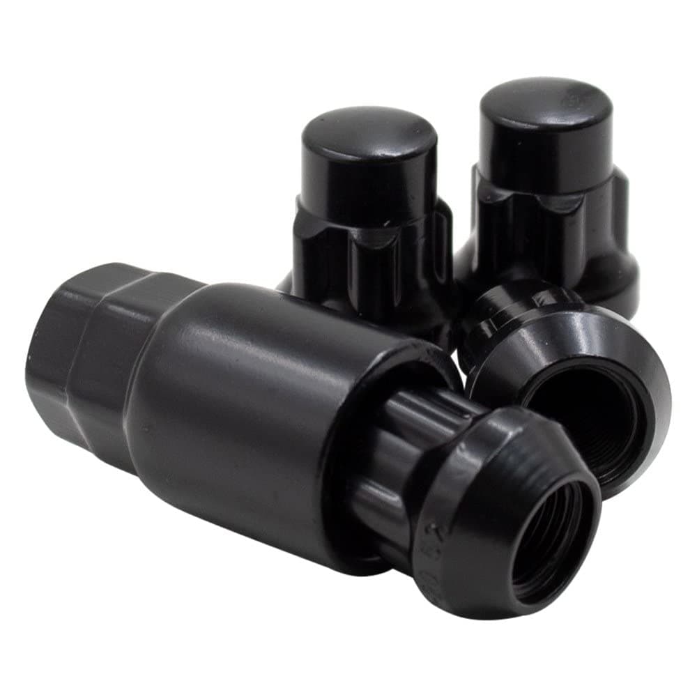 Wheel Accessories Parts 4 Locks + Key M14x1.5 14x1.5 Thread Closed End Bulge 1.65" Long Locking Wheel Lug Nuts Lock Black Dual Hex Key 13/16" and 3/4" Hex Fits Camaro | Charger Challenger | Mustang