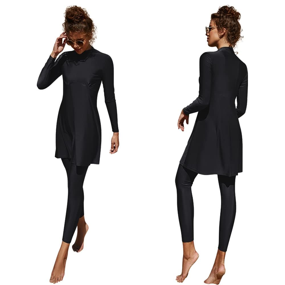 Muslim Swimsuit for Women Rash Guard Set 3 Pieces Long Sleeve Modest Swimwear with Swim Cap Surfing Bathing Suit