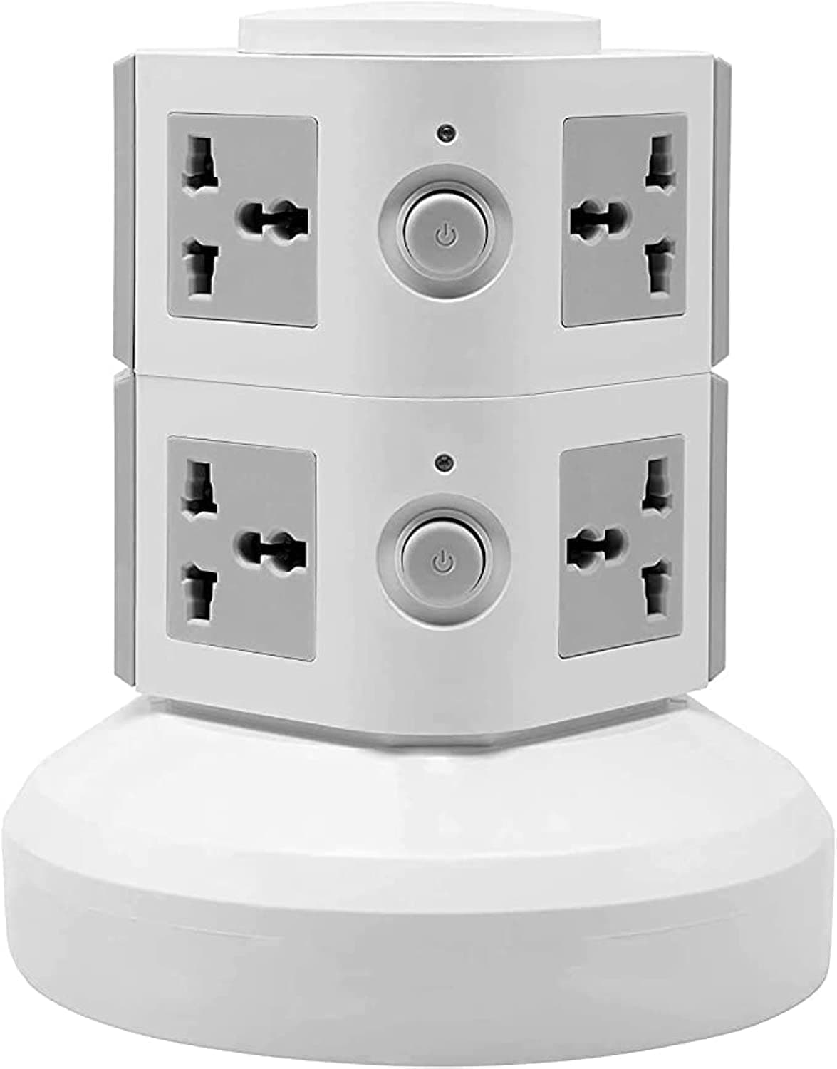 AUTOYSUR Universal Vertical Multi Socket 220V Tower Extension Electrical Outlet Lead with USB Ports 3M Cord and UK-Plug Power Strip Multi Charging Station (2 Layer-Gray white)