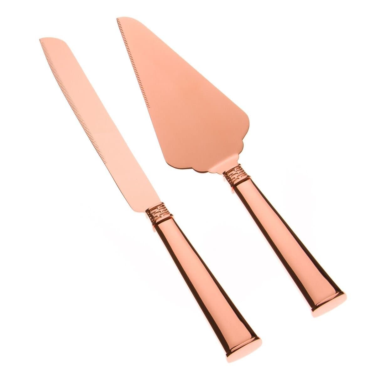 Ella Celebration Wedding Cake Knife and Server Set, Cutting Set for Bride and Groom, Modern Rose Gold Servers (Rose Gold)