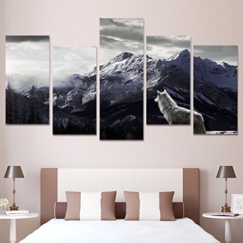 New 5 Pieces/sets Canvas Art Canvas Paintings Wolf on the top Montain 5 panels Decorations For Home Wall Art Prints Canvas A161,30x60cmx4 30x80cmx1,Unframed