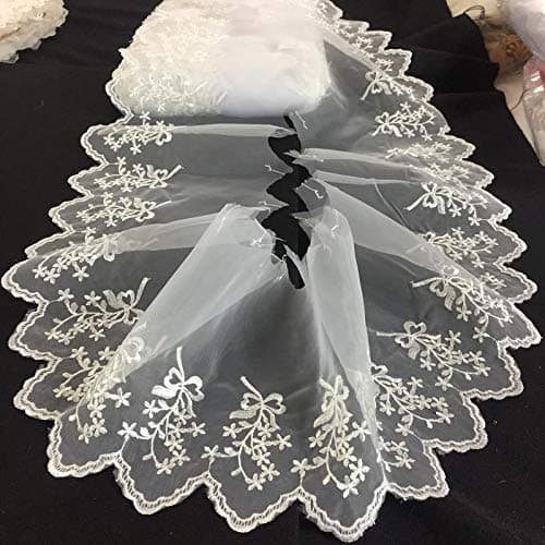 Lace Trim Scalloped Embroidered Sheer Organza, 4-6" Wide, 3 Yards, Choose Color, Multi-Use Garments Gowns Veils Bridal Communion Christening Costumes, White - AMORE FABRICS