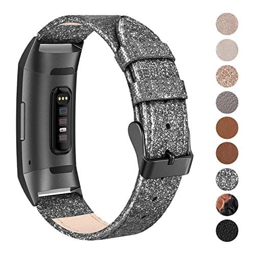Leather Bands Compatible for Fitbit Charge 4, Charge 3 & Charge 3 SE Fitness Tracker, Genuine Leather Band Strap Wristband Replacement for Women Men Small Large, Black, Rose Gold, Beige, Brown