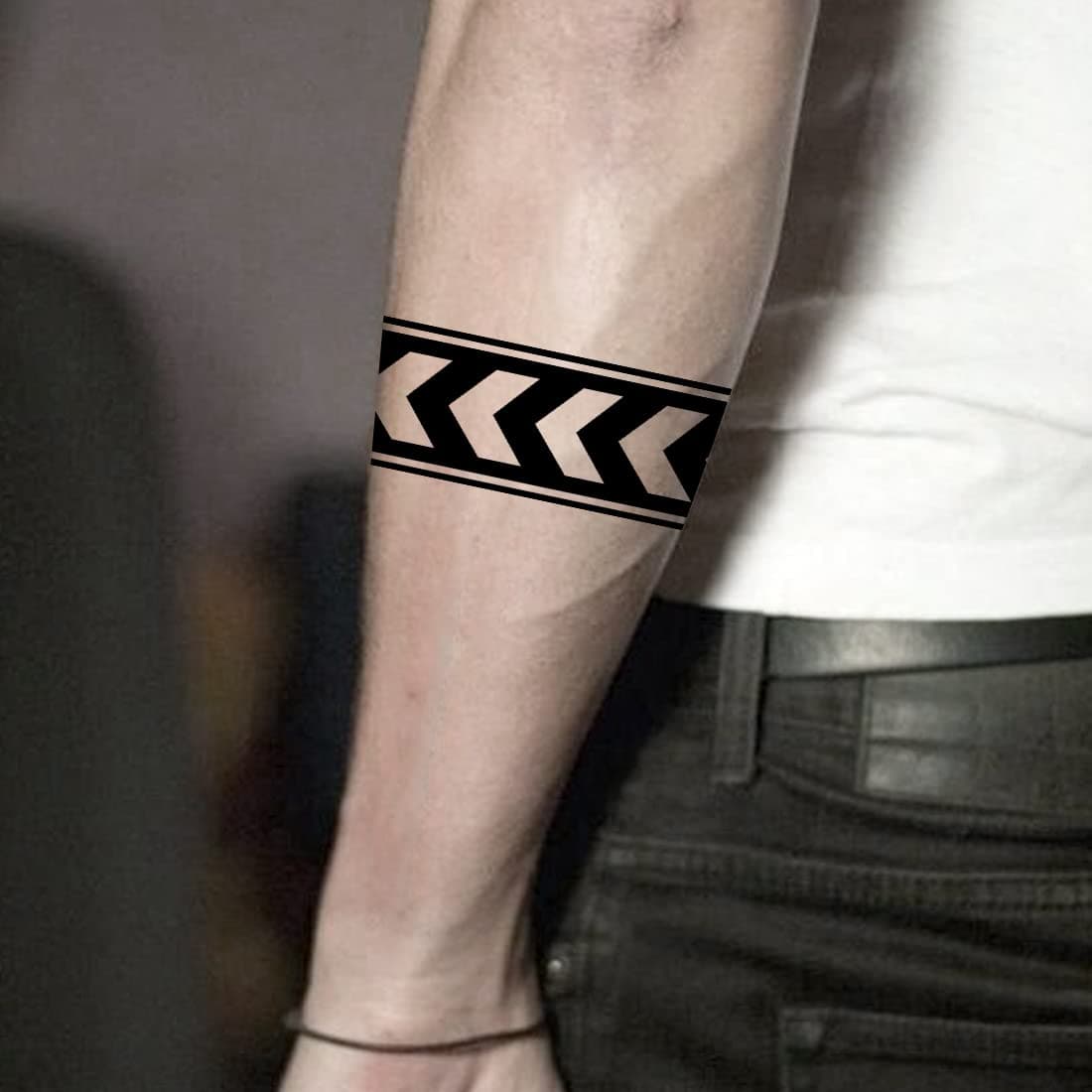 Black Full Arm Round Arrow Hand Band Waterproof Temporary Tattoo For Boys Girls