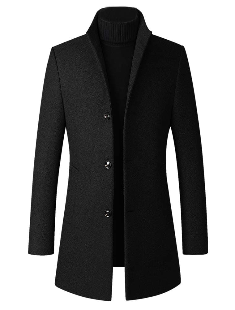 Men's Trench Coat Wool Blend Slim Fit Top Coat Single Breasted Business Overcoat