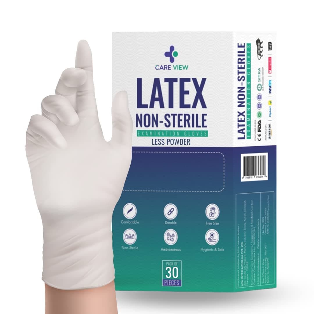 Careview, Non Sterile and Less Powdered Latex Medical Examination Hand Gloves - White, Pack of 30 Pieces