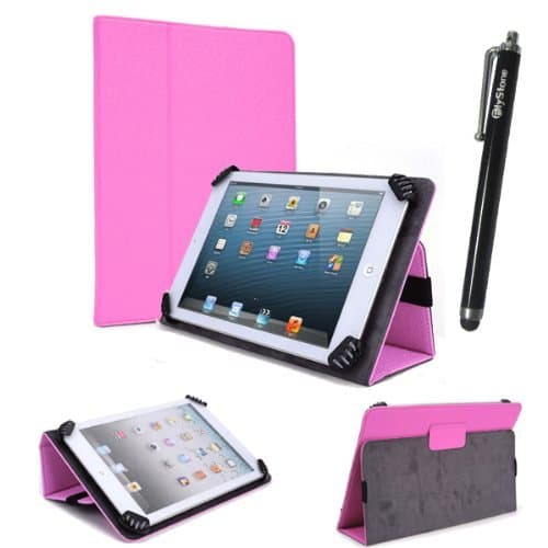 FlyStone® Pink Universal Textured Slim Fit Folio Stand Leather Case Cover for Android Tablet PC eBook Reader MID Up To 10 Inch. Compatible With Apple iPad Air 2/1, Apple iPad 6/5/4, Asus Transformer Book T100TA, Asus Transformer TF103C, Asus Transformer Pad Infinity TF700, Samsung Galaxy Note Pro, Galaxy Note 10.1 2014 Edition, Lenovo Yoga 10 HD+, Nokia Lumia 2520, Kobo Arc 10HD, Sony Xperia Tablet Z, Sony Xperia Z2 Tablet, Google Nexus 10. COMES WITH FLYSTONE® MICROFIBER CLEANING CLOTHES & STYLUS FOR TOUCHSCREEN.