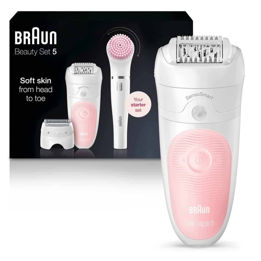 SE5-895 Epilator, Hair Removal Device, Epilator for Women, Includes Shaver and Facial Cleansing Exfoliator Brush Attachments, Waterproof, Cordless and Rechargeable