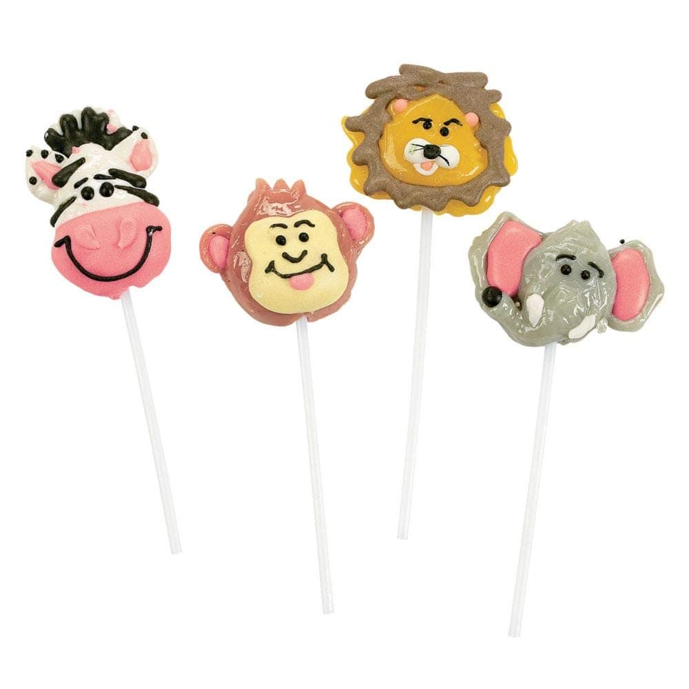 Novelty Themed Individually Wrapped Lollipops, 12 Pieces, Jungle Safari, Lions, Monkeys, Elephants, Zebras, Party Favors