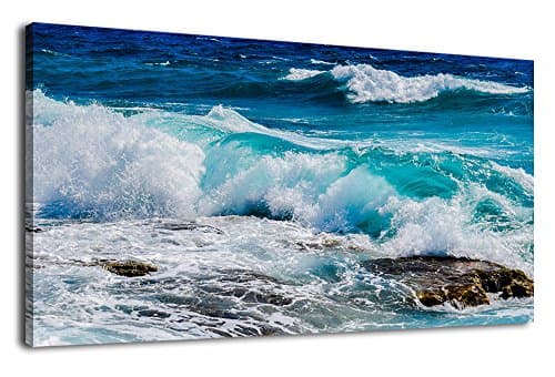 arteWOODS Ocean Waves Canvas Wall Art Large Nature Picture Modern Canvas Artwork Blue Seascape Summer Scenery Wall Art for Home Decor Framed Ready to Hang 20" x 40"