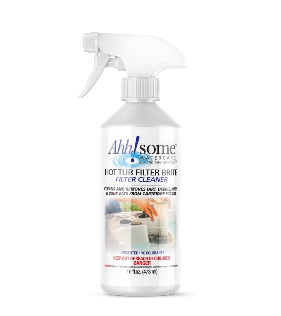 Ahh-Some Hot Tub & Pool Cartridge Filter Cleaner Brite, Professional Grade Spa Filter Degreaser & Cleaner for Crystal Clear Water, No Soak Solution, Improves Filter Efficiency & Pool Cartridge Life