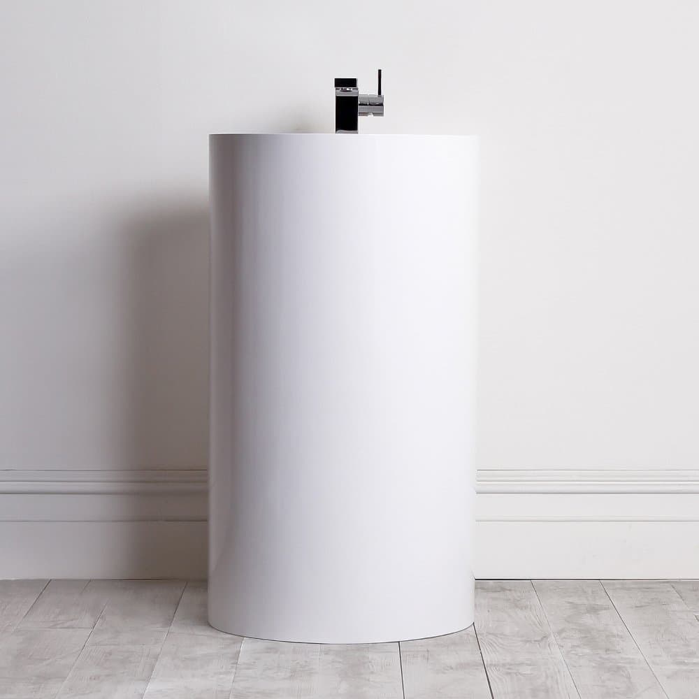 Lusso Stone Alessa Solid surface stone resin freestanding Cylinder basin 495 Matt White
