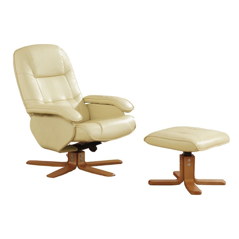 Stress Away Leather Recliner Swivel Chair 360° Rotation with Foot Stool (Cream)