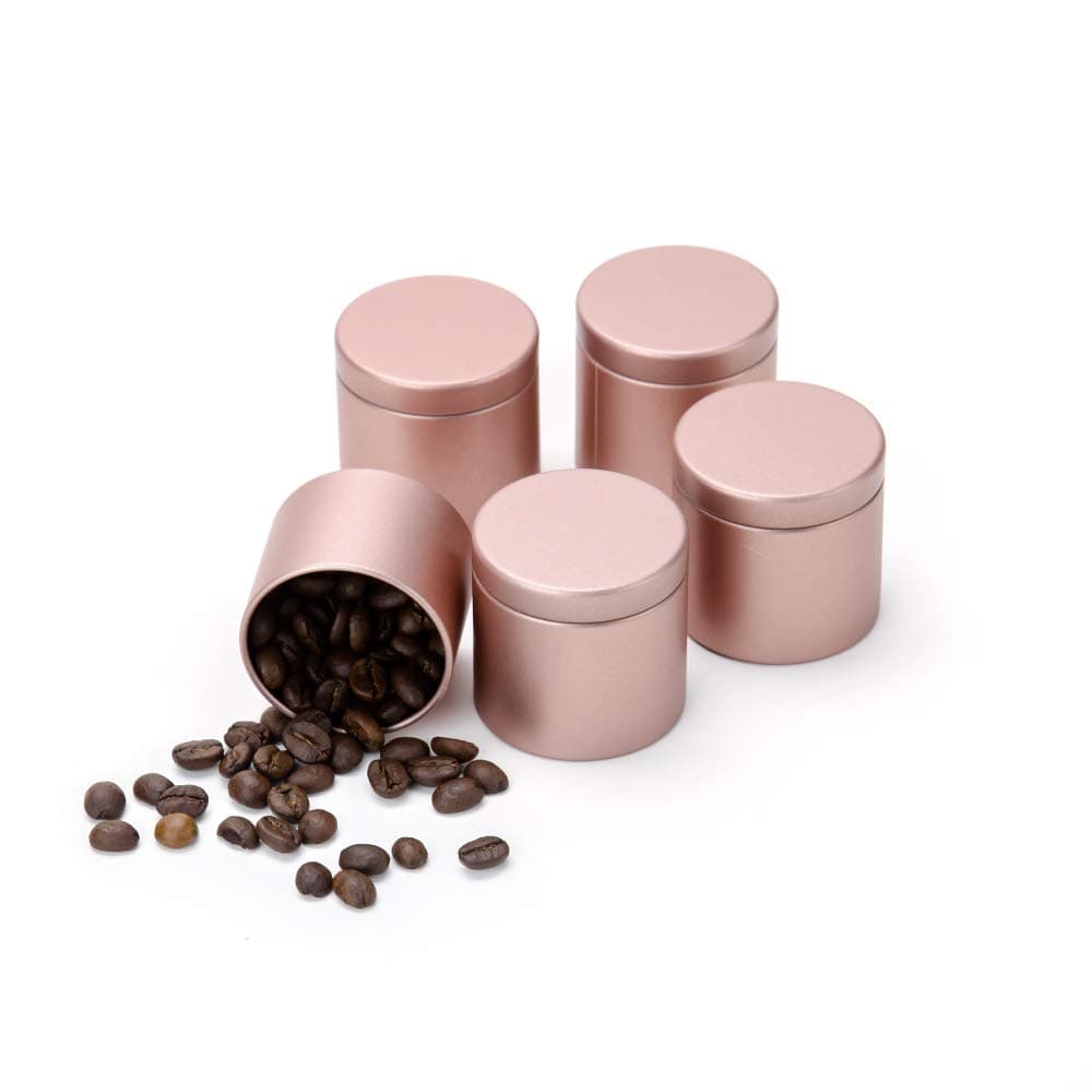 Small Tin Can Box with Airtight Lids Canister for Coffee Tea Candy Storage Loose Leaf Tea Tin Containers Storage 5 Pcs (Gold, S)