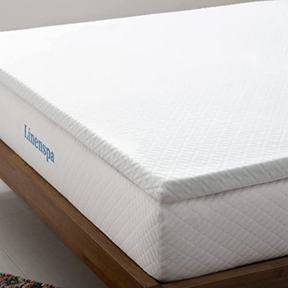 Linenspa Mattress Topper 140 x 200 cm, 5 cm High - Mattress Topper with Gel Memory Foam and Washable Cover with Zip - Oeko-Tex, White