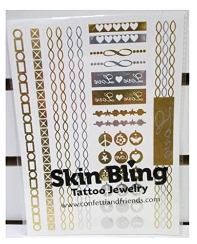 Gold, Silver & Black Temporary Bling Metallic Tattoos, Like Flash Tats -Style 14- 1 Sheet
