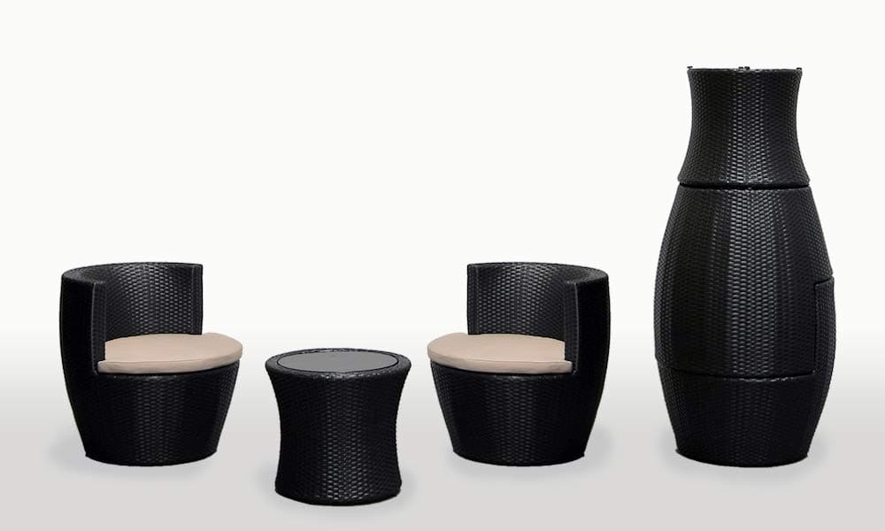 Luxe Furnishings 3 Piece Stackable All Weather Outdoor Balcony Patio Furniture Set with Tan Color Cushions and Dark Brown Wicker Resin