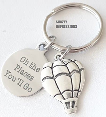 Oh the places you'll go keychain, graduation keychain, graduation cap, gift for graduation, gift for grad, class of 2017, high school grad, hot air balloon, valentines gift