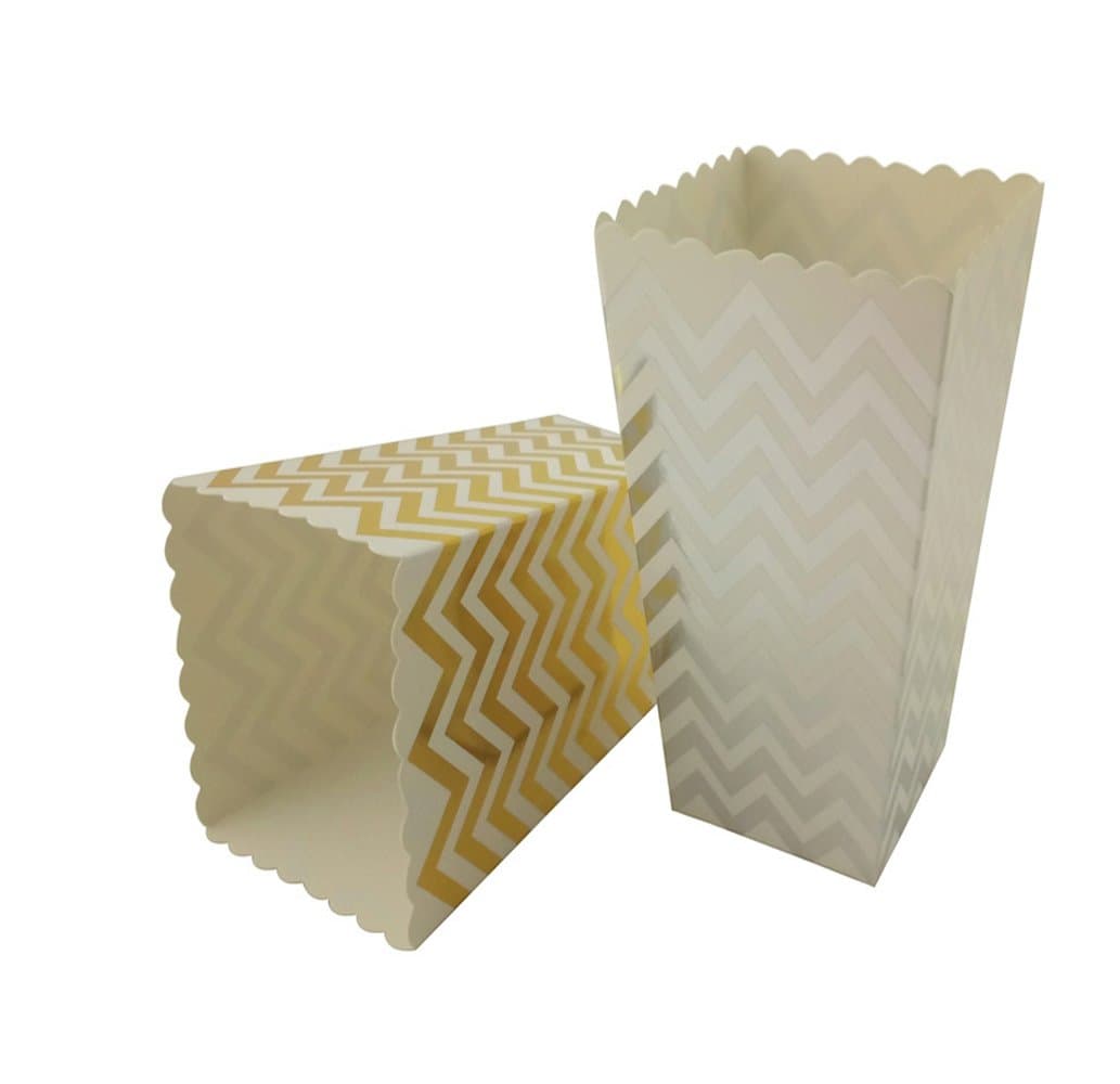 YouMeBest Paper Popcorn Boxes Small Cups for Kid's Party Foil Gold Silver Chevron 24PCS