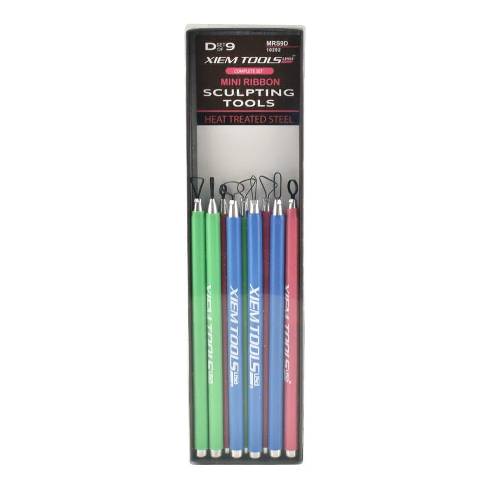 Xiem Tools USA Complete Set of Mini Ribbon Sculpting Tools, Heat Treated Steel, Set D Includes 9 Tools (MRS9D-10292)