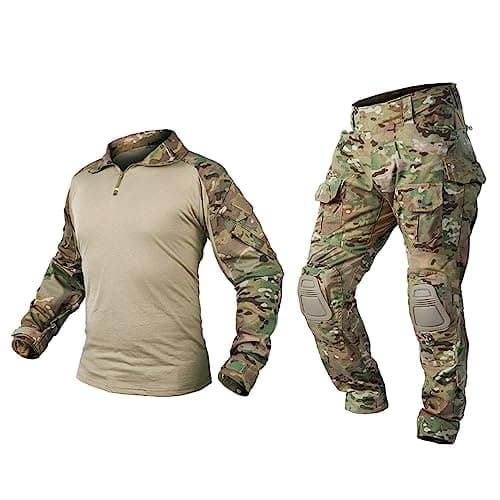 IDOGEAR Men G3 Assault Combat Uniform Set with Knee Pads Camo Camouflage Tactical Airsoft Hunting Paintball Gear (Camo-Camo, Medium)