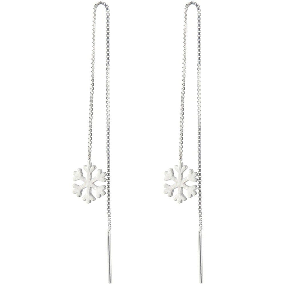Luckyfree 925 Pure Silver Ear-Wire Snowflake Earrings Long Tassels Ear Fall Anti-Allergy Ears Girl