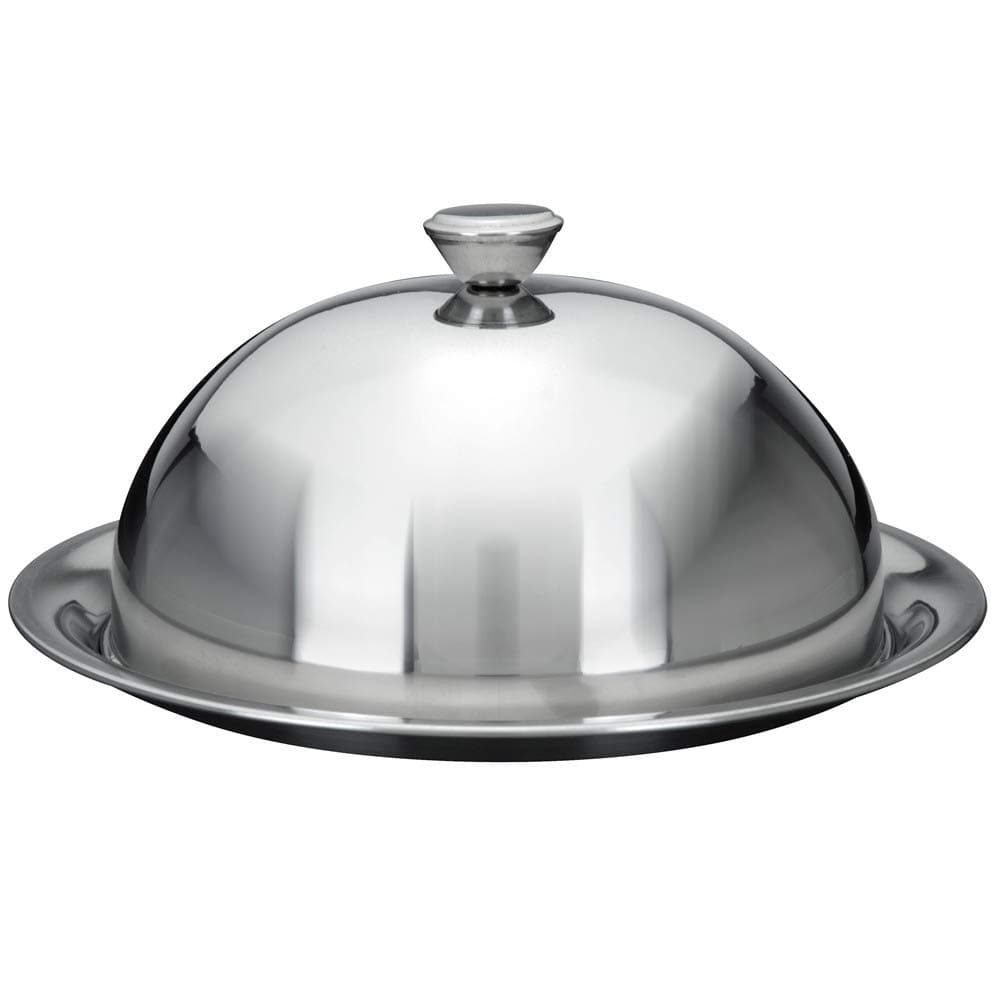 Koopmann InternationalFood Dome with Plate Diameter 25cm/Rectangular Modern Sleek Stainless Steel Bell Jar Plate with Cheese Cover and Serving Bell