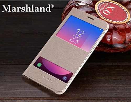 Marshland PU Leather Designer Flip Cover for Samsung Galaxy J7 Pro (Golden)