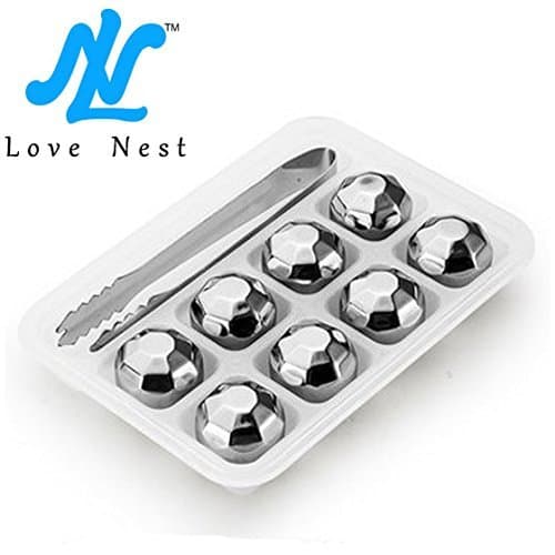 Love Nest Stainless Steel Whiskey Chilling Reusable Ice Cubes for Whiskey Wine (Set of 8, Diamond-Shaped)