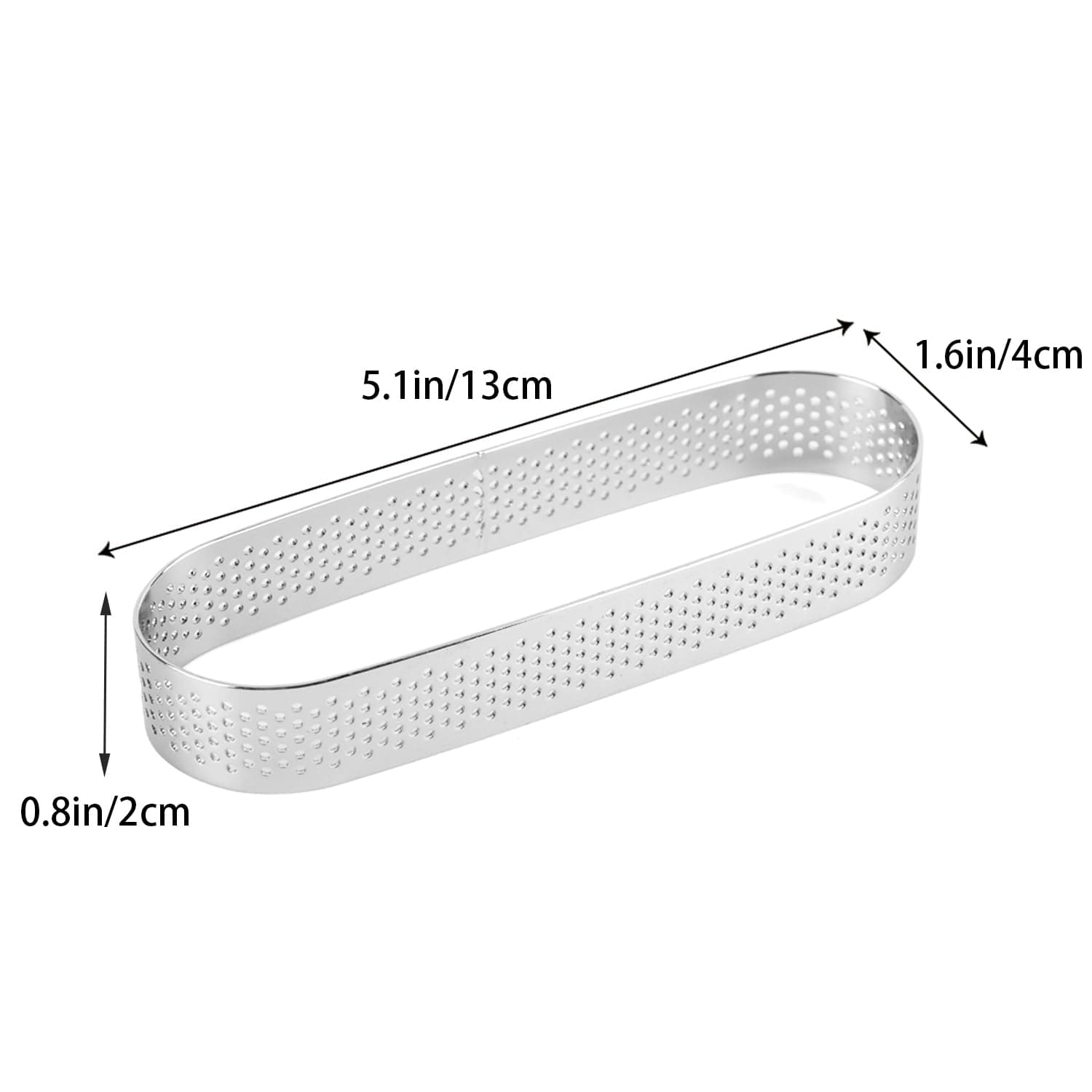 Guowall Oval Tart Rings 304 Stainless Steel 6 pcs Perforated Pastry Cake Ring Mold for Baking, Nonstick Fruit Tarte Crust Tools - 5 inch (13cm)
