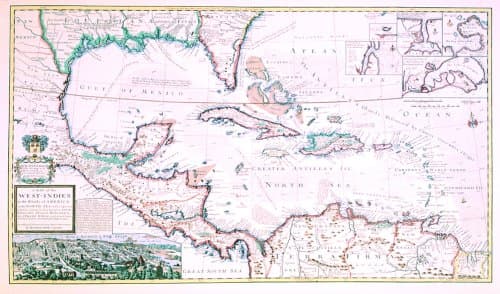 Historical Map of the Caribbean, 1715, Antique Map Wall Art (used in Pirates II!)