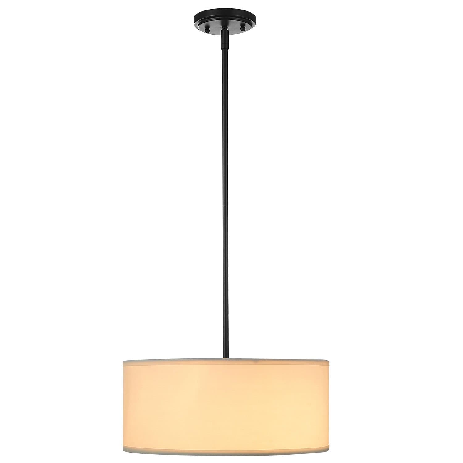 2 Light Indoor Pendant, Brushed Nickel Finish with Fabric Shade (Black, 15 inch)