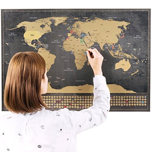 Scratchable World Map with Flags XXL + BONUS A4 Size Map of the UK! - Personalised Travel Tracker Poster - Remember and Share Your Adventures | Unique Design by ENNO VATTI (Black | 84 x 58 cm)