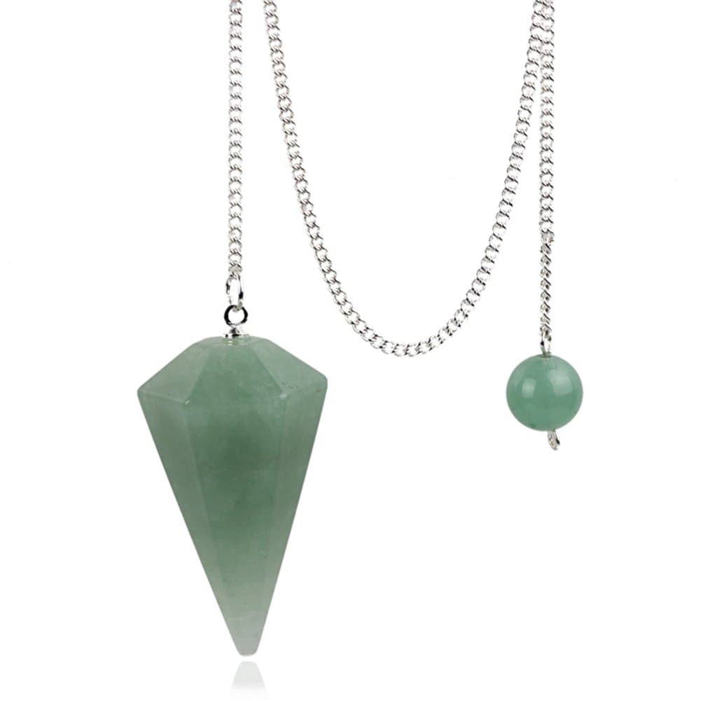 Green Aventurine Crystal Pendulum Stone Healing Quartz 12 Facet Reiki Charged Bead End Free Pouch (Green Aventurine)