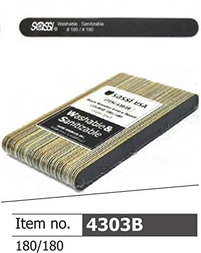 Sassi 180/180 Grit Black Wooden Emery Board 50 pieces, Professional, salon , pedicure, manicure, nail art, nail block, sanding paper, emery board, miracle shiner, washable, sanitizable, shiner, buffer, buffer block, cosmetic