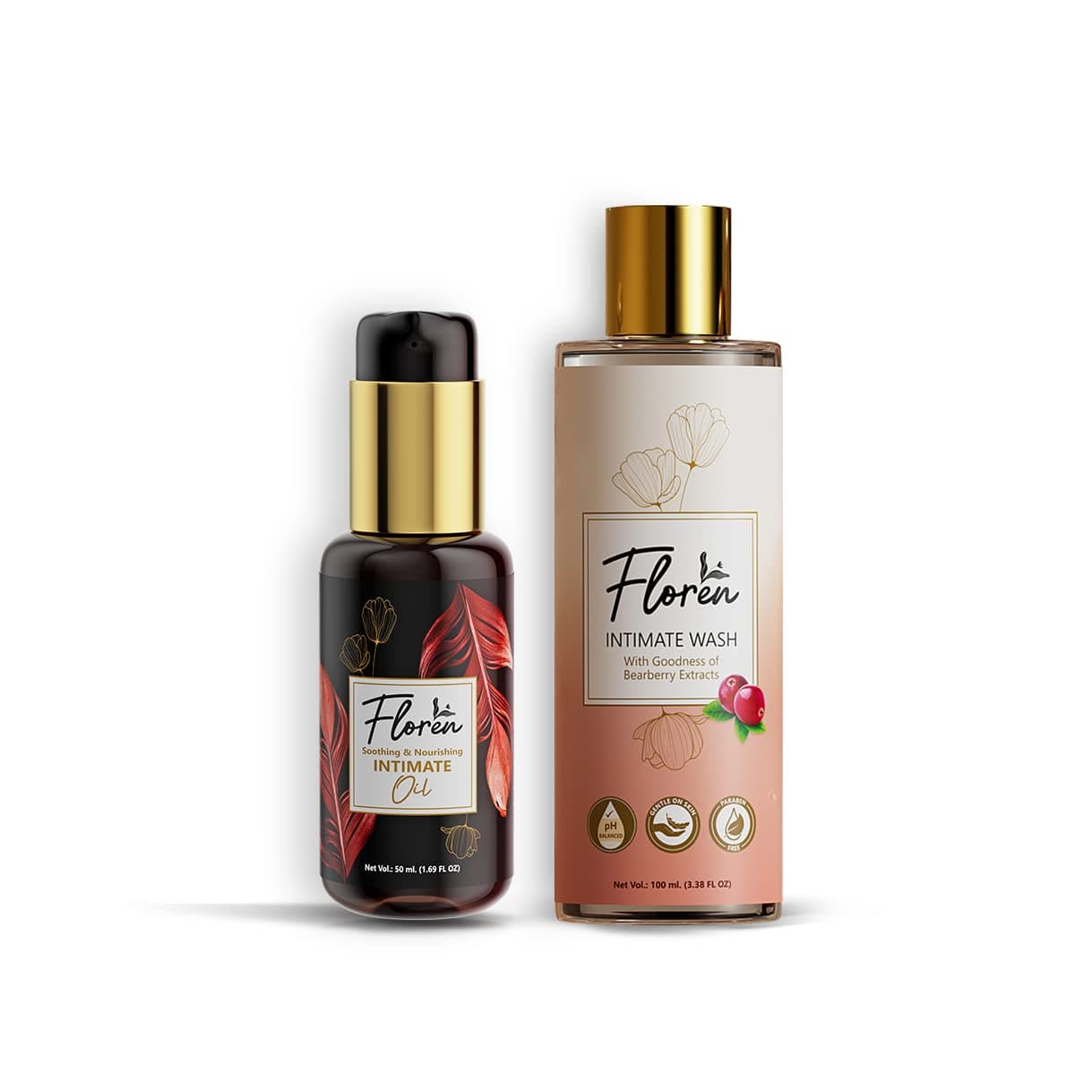 FLOREN Intimate Hygiene Wash (100ml) & Intimate Oil (50ml) combo for women Prevents Itching, irritation & dryness, No Paraben & SLS, Suitable for all skin types (100ml)