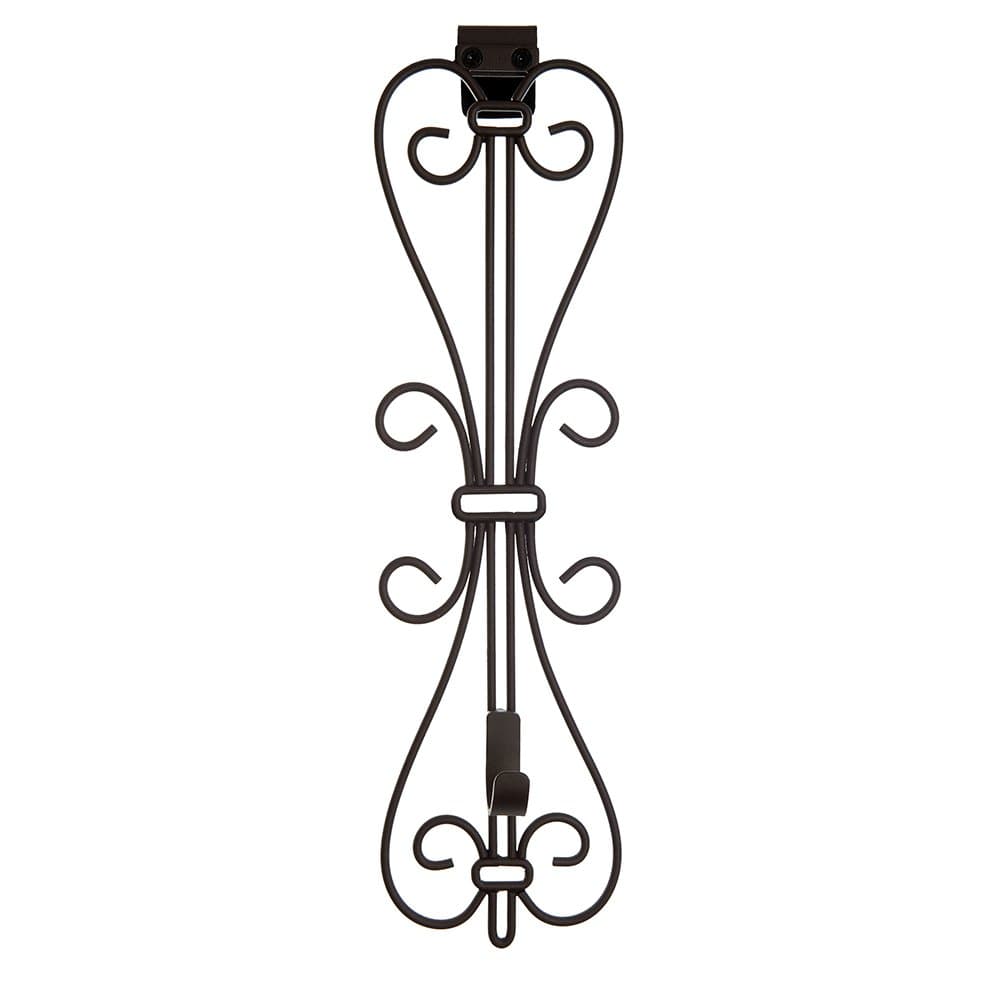 [Front Door WREATH HANGER] - Elegant Design | ADJUSTABLE Hook Length for Tall and Small Doors | PADDING to Prevent Damage like Scratch and Dents | Heavy Duty Cast Iron Metal Hangar - (Brown)