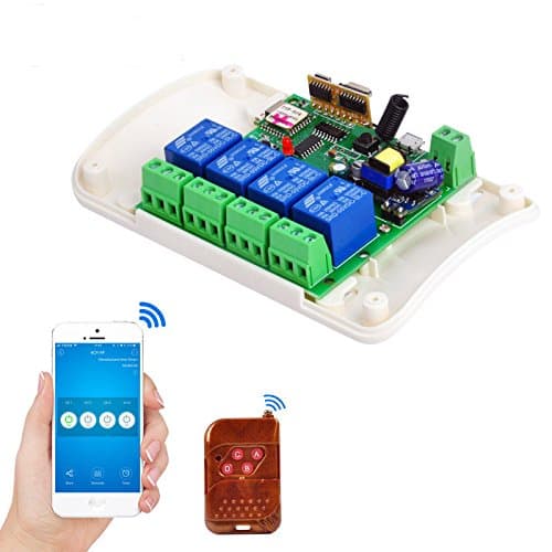 4 Channel Wifi Relay Module Phone APP Wireless Remote Control WIFI Switch Jog Self-Lock Interlock Home Automation Module on/off Wireless Timer Diy Switch(220V+RF)