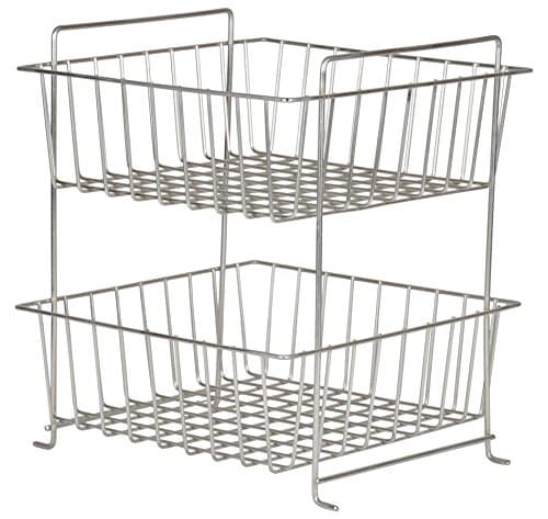 Steel 2 Tier Basket Stand for Storing and Organizing Vegetables, Fruits and More (30x30x36 cm, Silver)