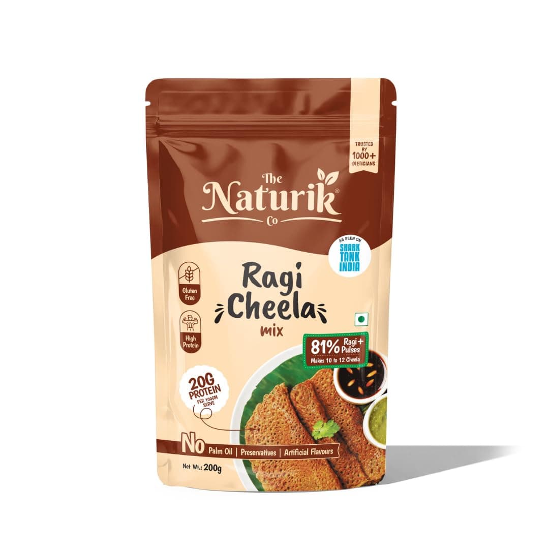 The Naturik Co. Ragi Chilla Mix 200g | Ready to Cook Cheela mix | 81% Ragi & Pulses | High Protein | Healthy Breakfast | As Seen On Shark Tank |