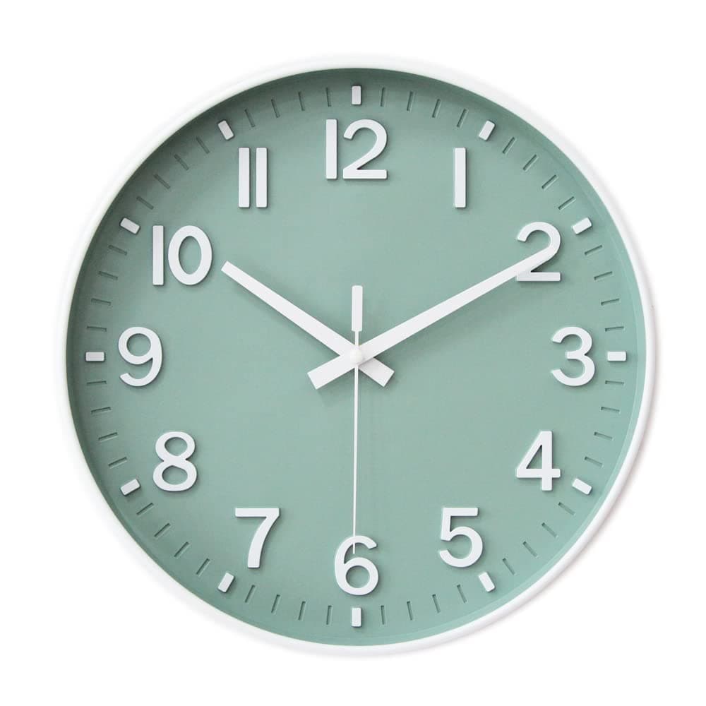 Green Wall Clocks Battery Operated,12 inch Silent Non Ticking Modern Wall Clock for Living Room Bedroom Kitchen Office Classroom Decor
