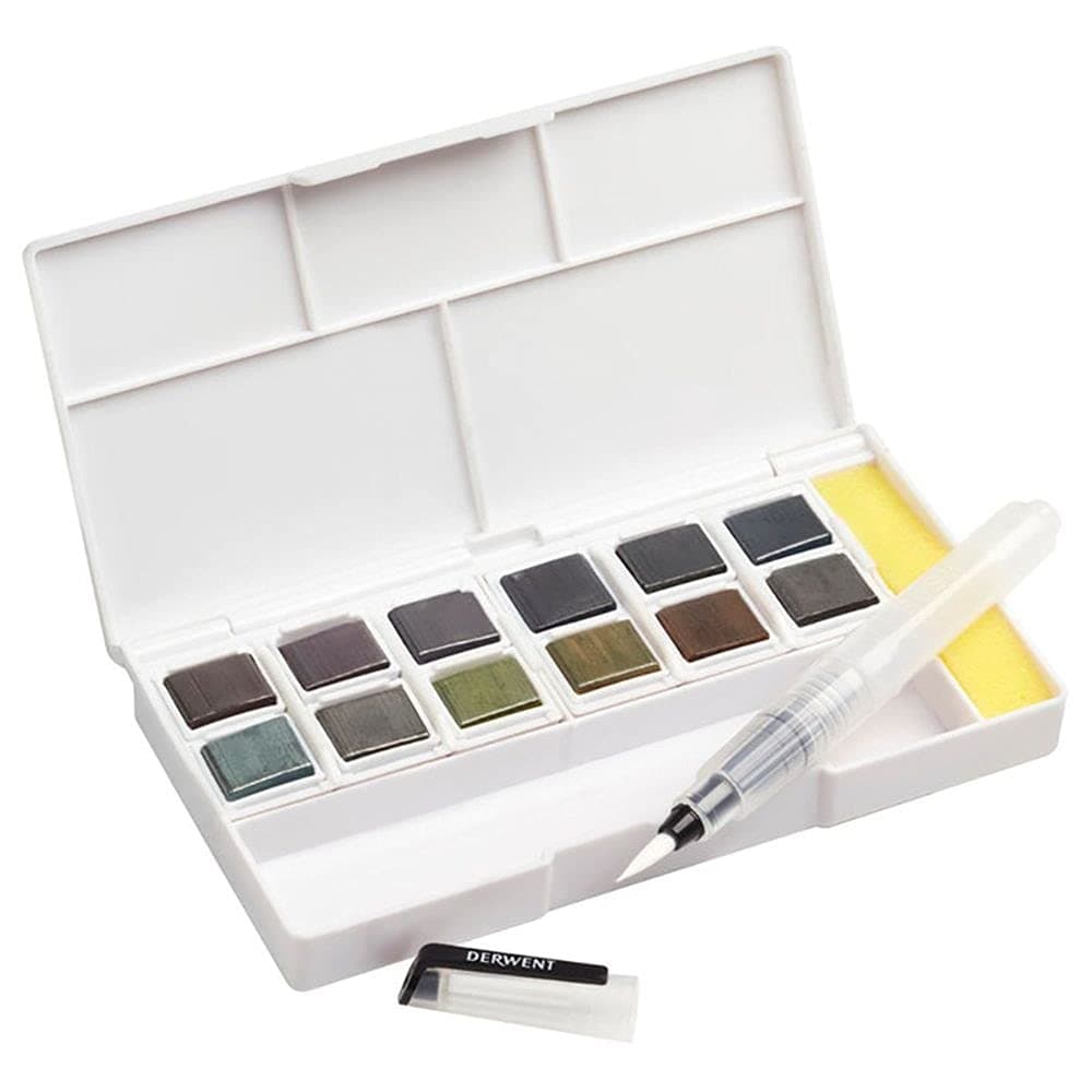 DerwentGraphitint Paint Travel Set Palette, Includes 12 Colours, Waterbrush & Sponge, Painting, Professional Quality, 2305790