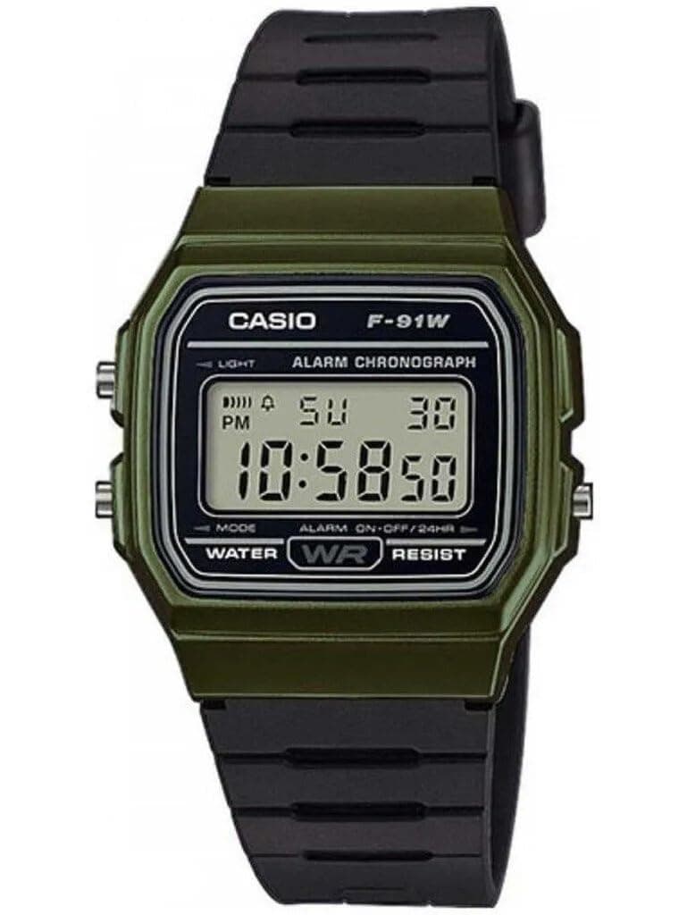 F91W Series | Digital Watch | Water Resistant | LED Light | 1/100 SEC Stopwatch | Regular Time Keeping (HR, Min, SEC, PM, Date, Day) | Daily Alarm | Lightweight | 7 Year Battery