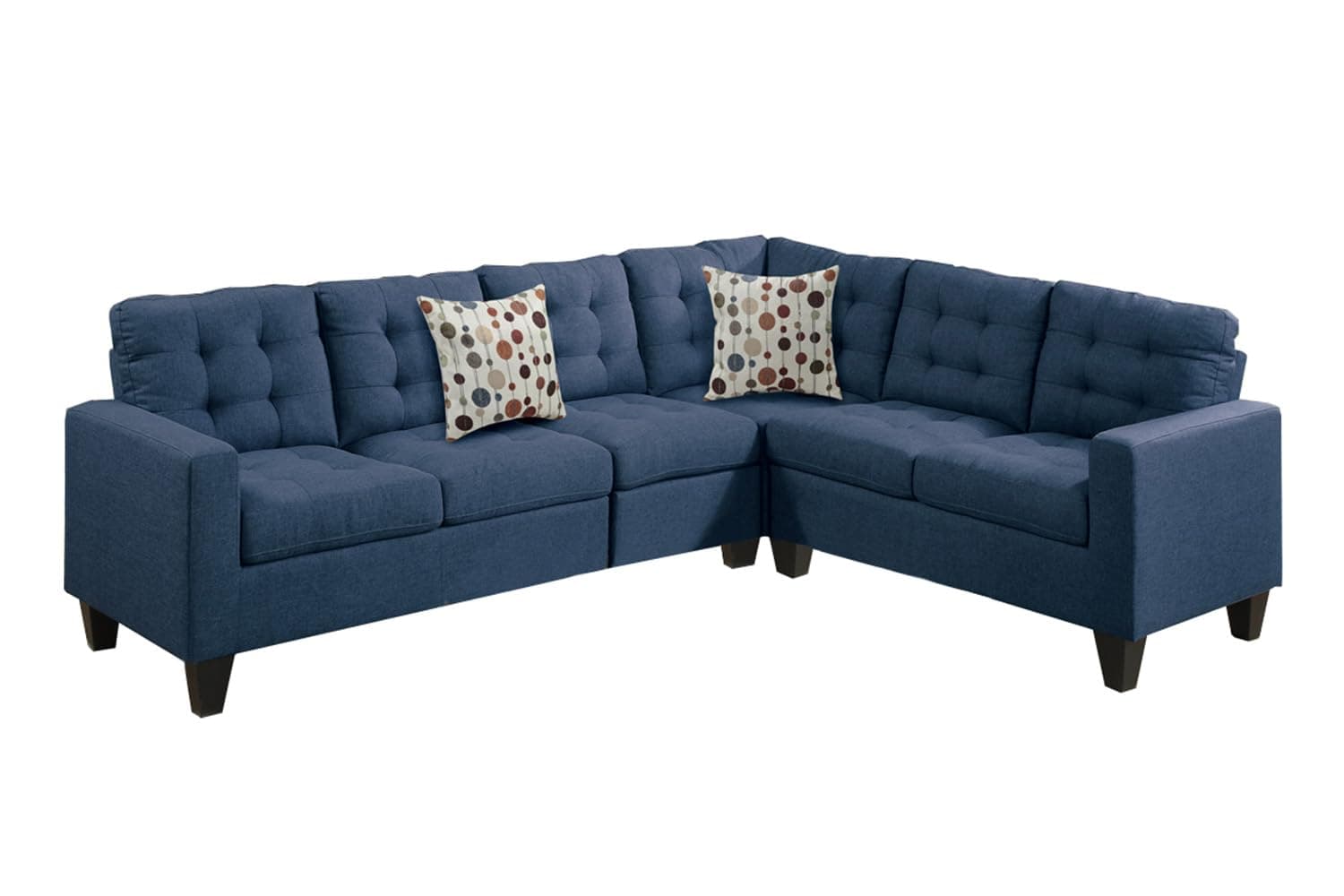 Bobkona Burril Linen-Like 4 Piece Left or Right Hand Reversible Sectional Set, Navy