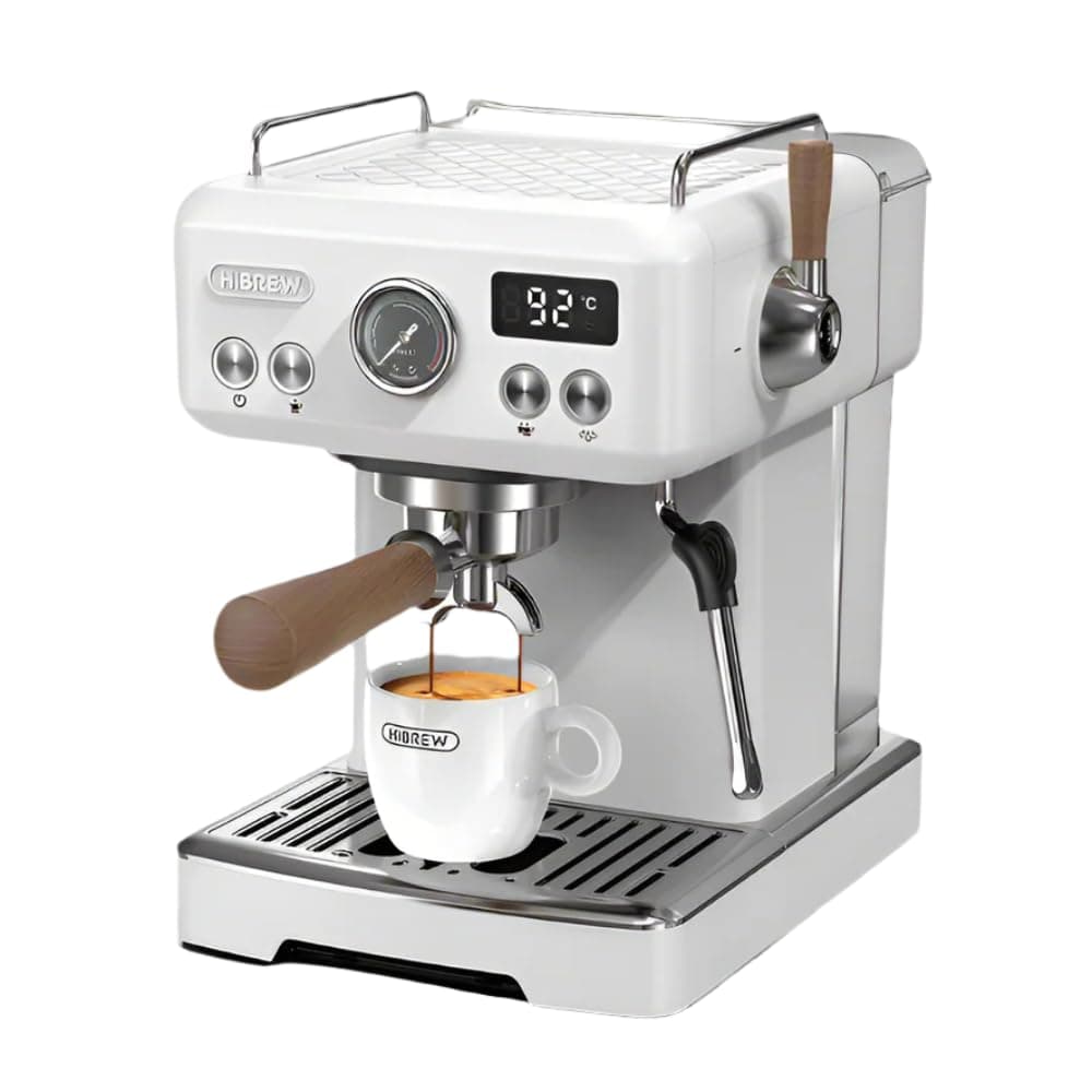 HIBREW H10 PLUS Espresso Coffee Machine (Matte White), 20-Bar Semi-Automatic Coffee Maker, Solenoid, Fast Heating, Temperature Control, Steam Frother for Cappuccino Latte, Compact Stainless Steel