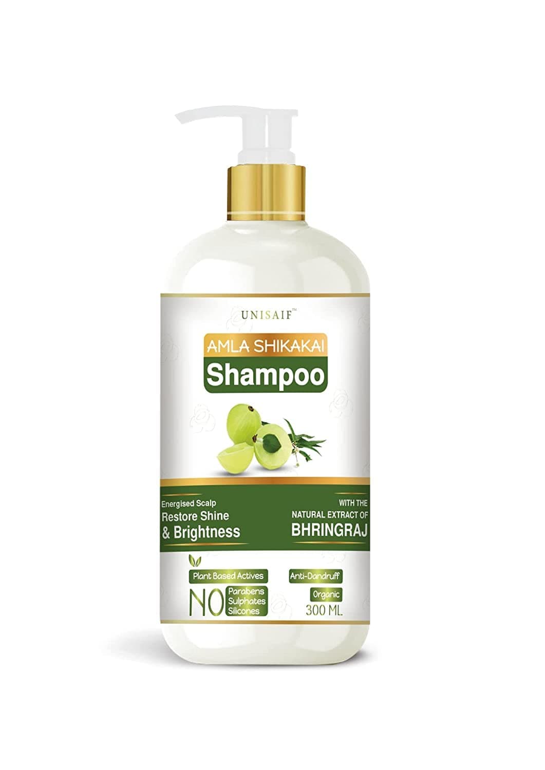 Unisaif Amla Shikakai Shampoo - Anti Hairfall Shampoo with Extract Of Brahmi & Bhringraj | Anti Dandruff Herbal Shampoo for Hair Growth | Restores Shine & Texture | NO SULPHATE NO PARABEN 300 ml