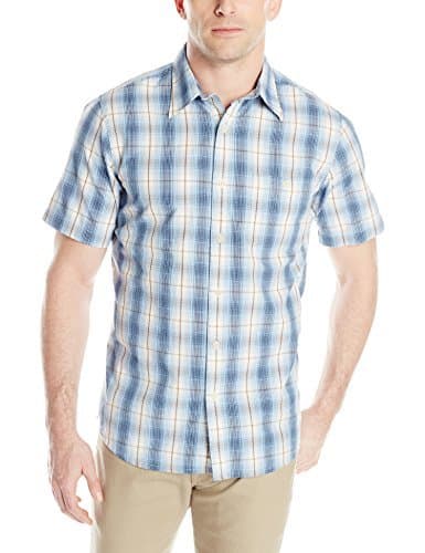 G.H. Bass & Co. Men's Short-Sleeve Medium Plaid Coded Poplin Button Up